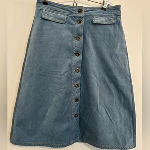 Anthropologie Blue Button-Front A-Line Corduroy Skirt